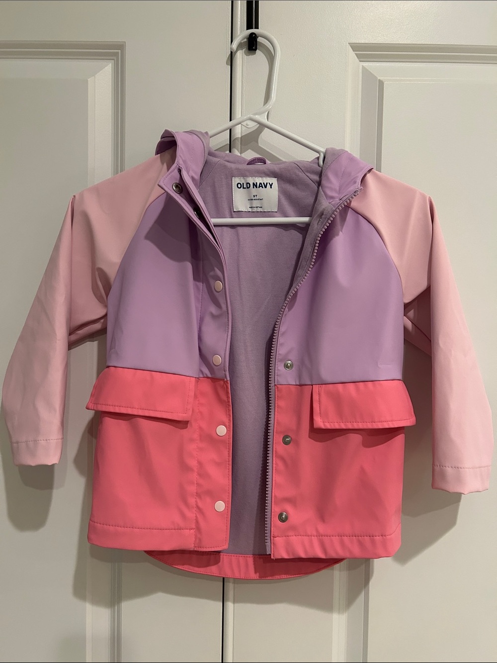 Old Navy Girls Pink Lavender Coral Colorblock Raincoat